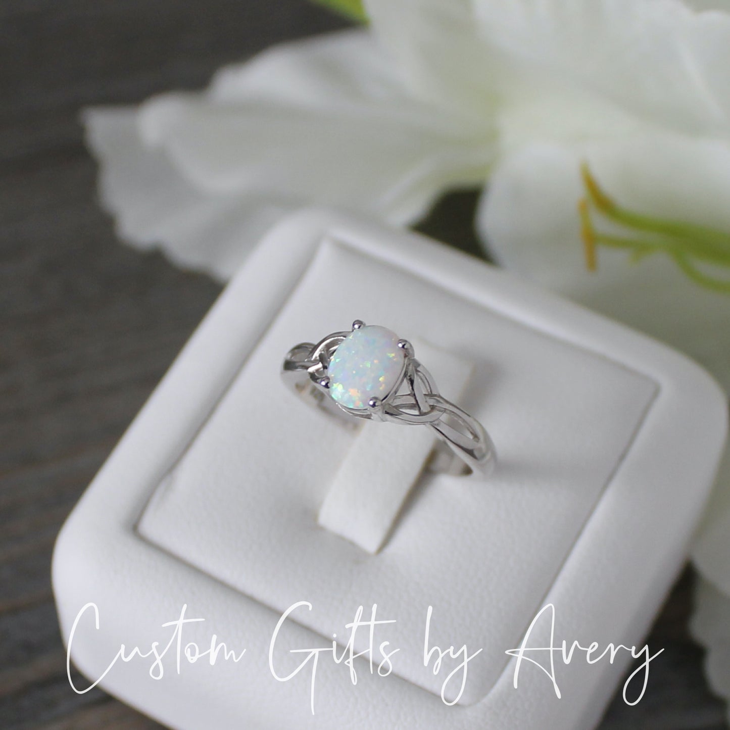 Sterling Silver White Opal Celtic Ring