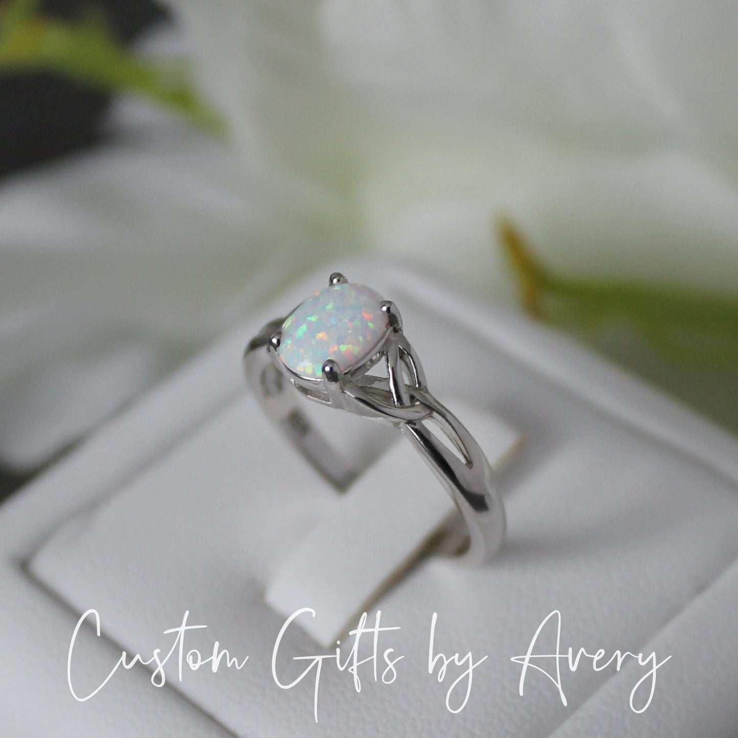 Sterling Silver White Opal Celtic Ring