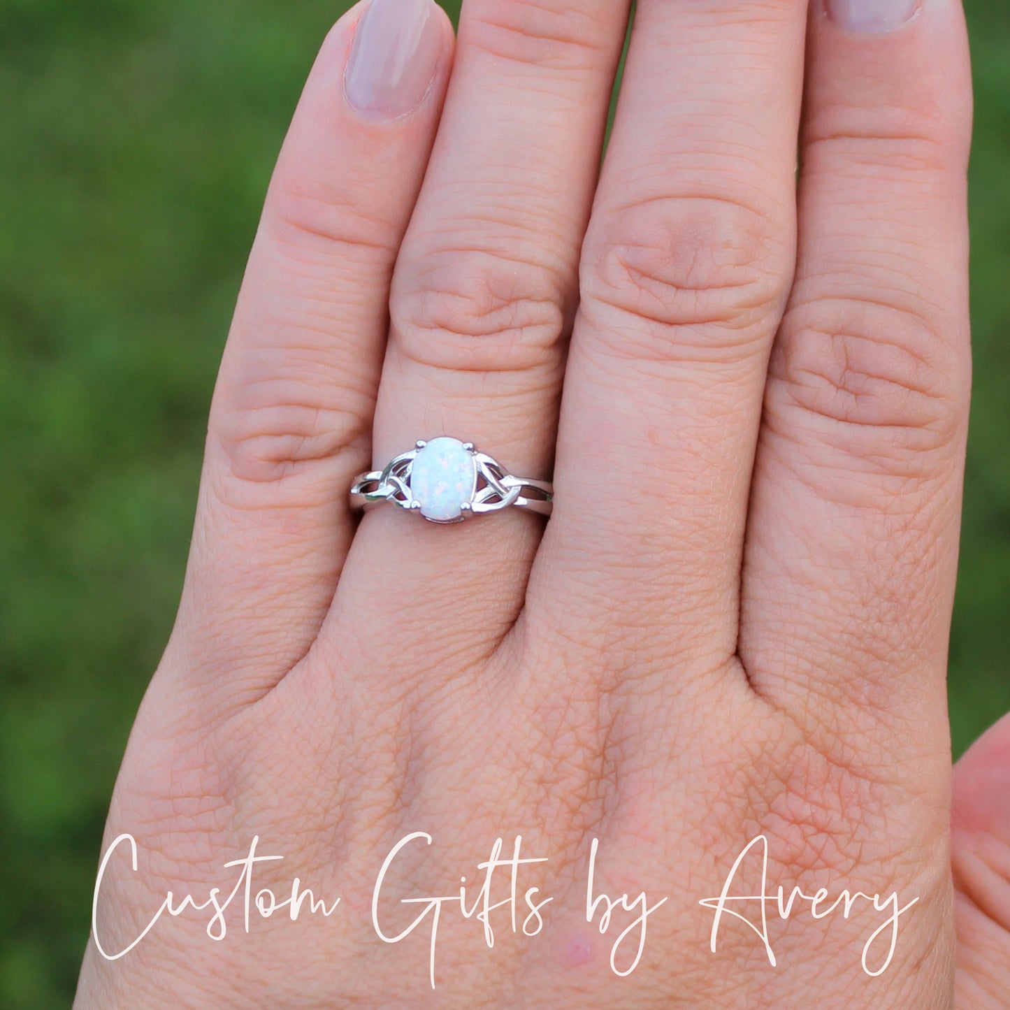 Sterling Silver White Opal Celtic Ring