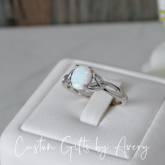 Sterling Silver White Opal Celtic Ring