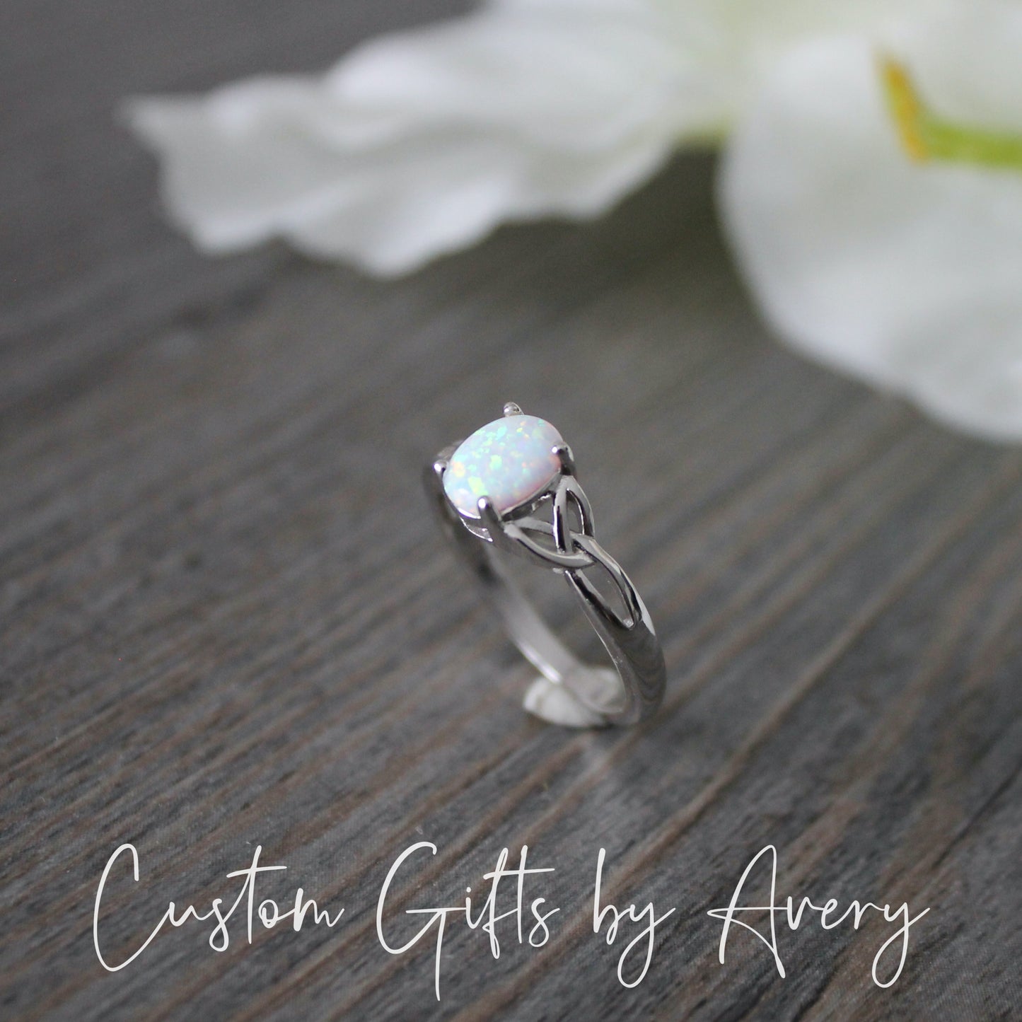 Sterling Silver White Opal Celtic Ring