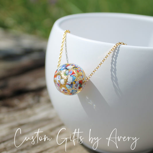 Gold Venetian Murano Klimt Inspired Lampwork Necklace