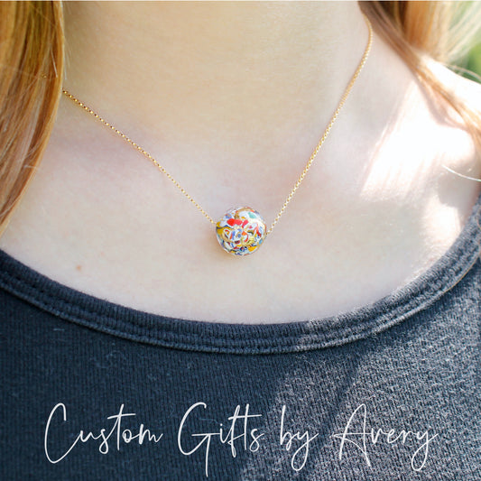 Gold Venetian Murano Klimt Inspired Lampwork Necklace
