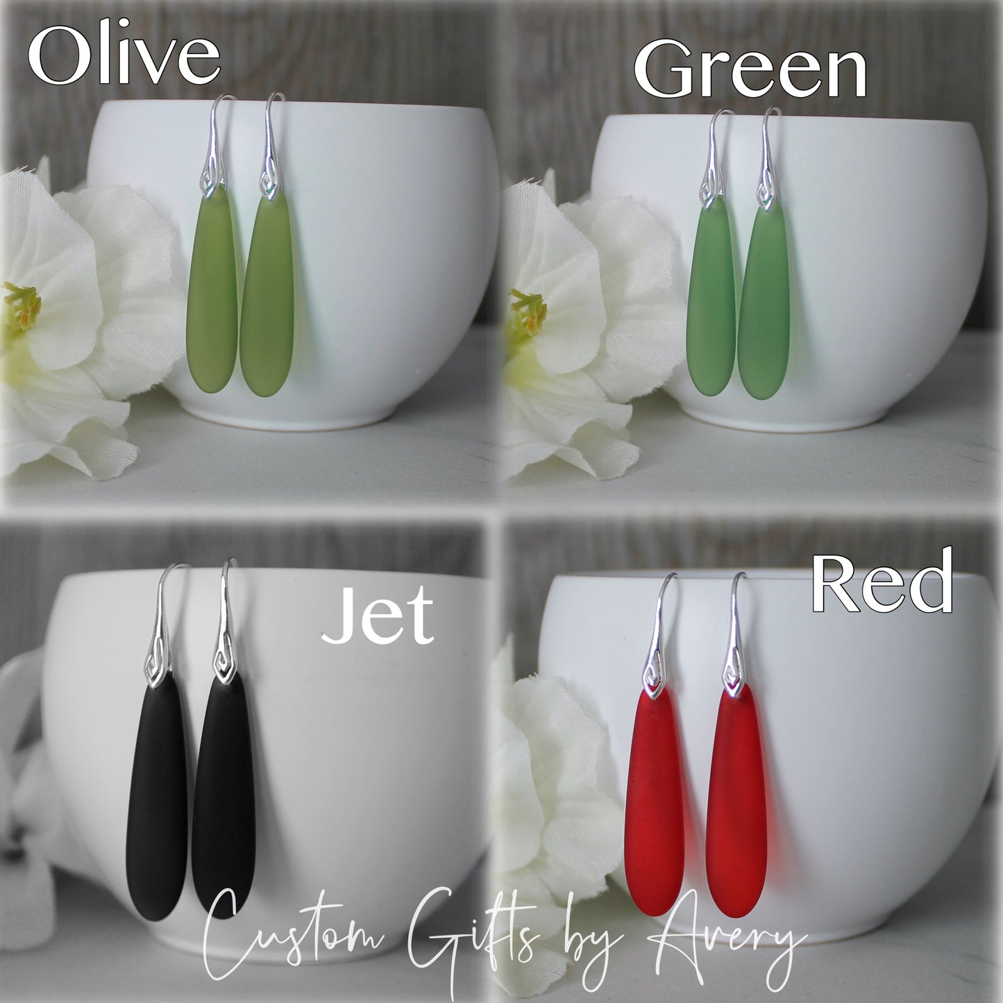 Long Teardrop Sea Glass Earrings