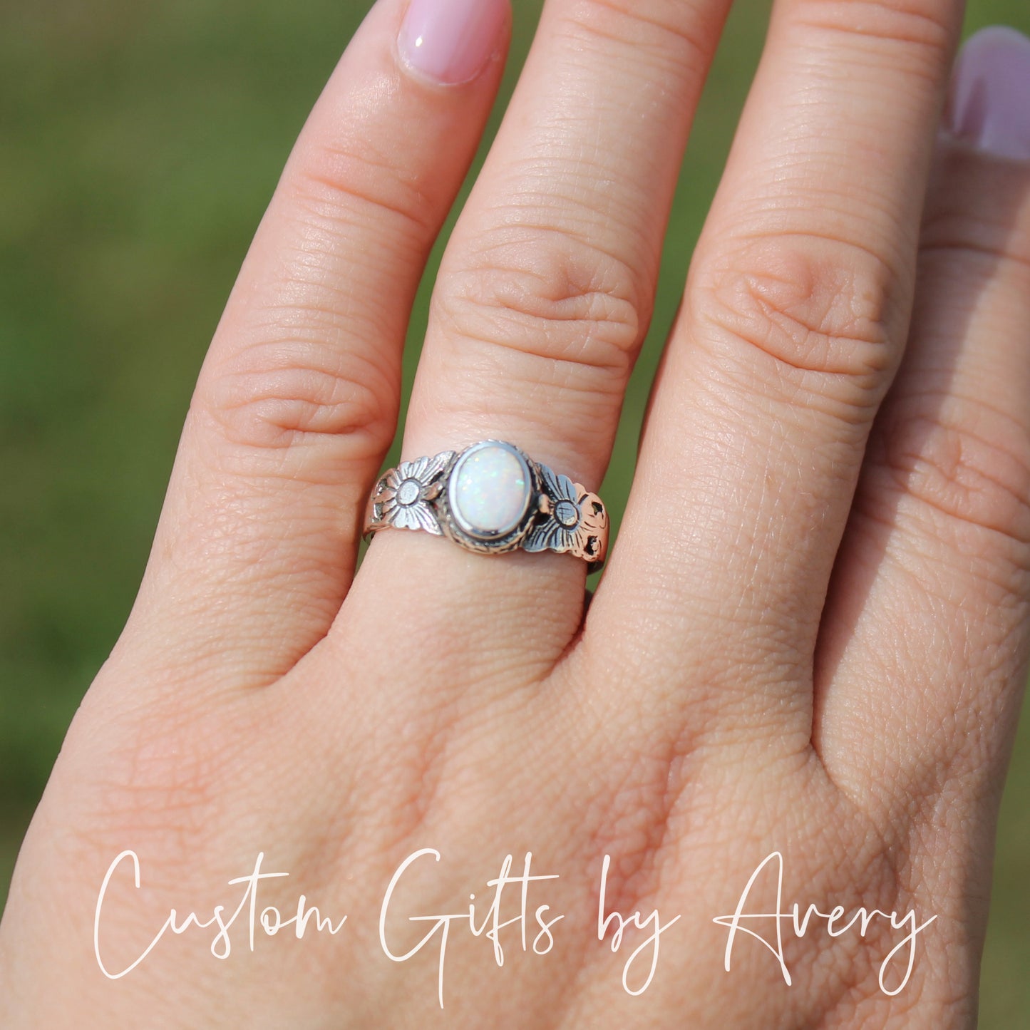 Sterling Silver Opal Sunflower Ring