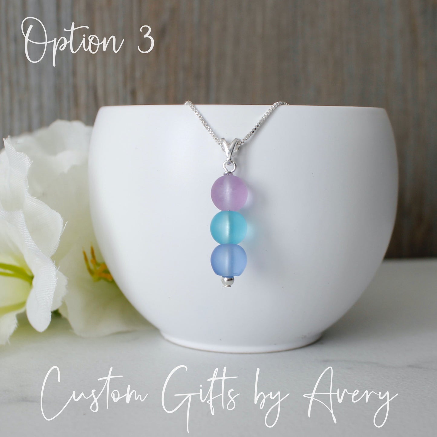 Trio Sea Glass Necklace in Sterling Silver