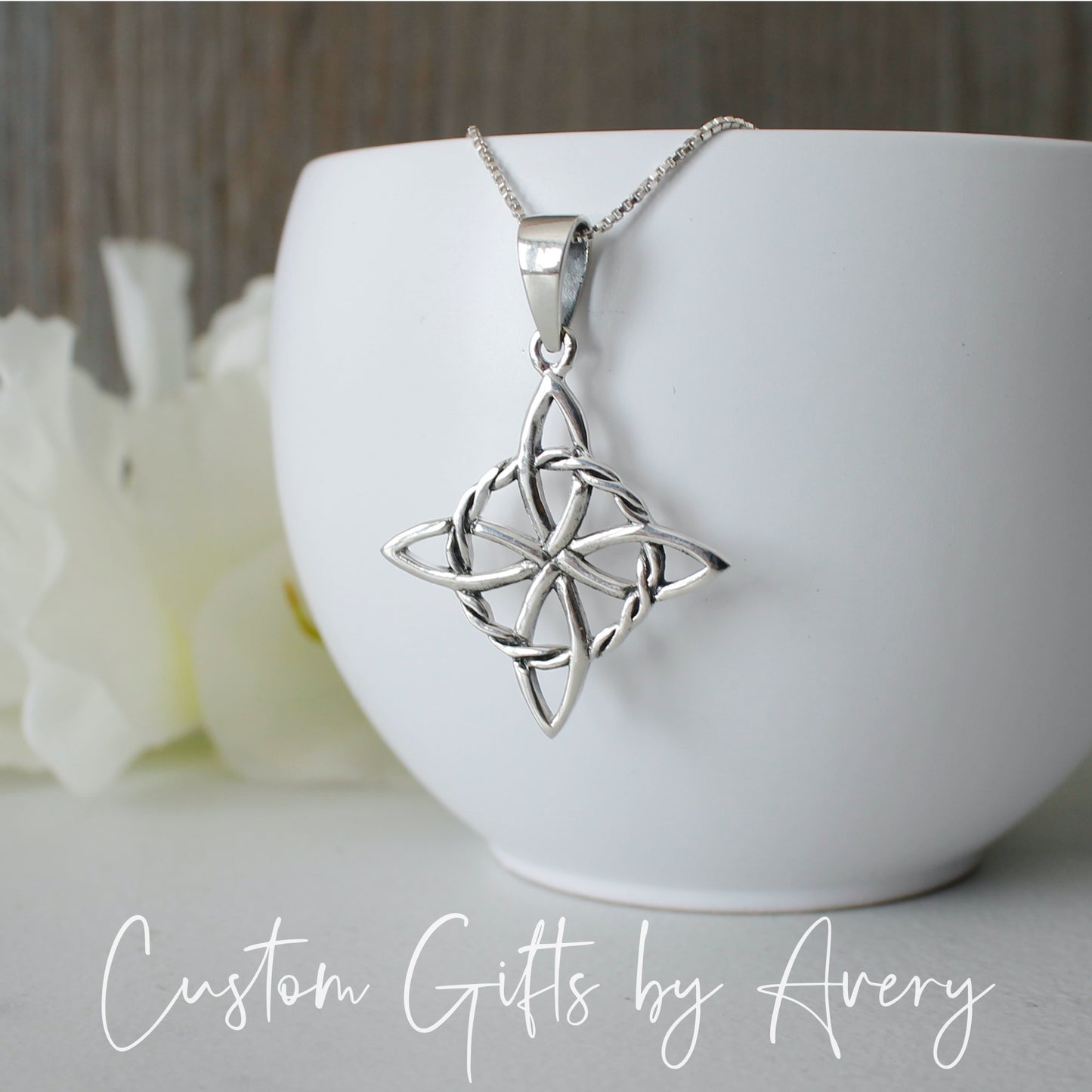 Sterling Silver Twisted Rope Witches Knot Necklace