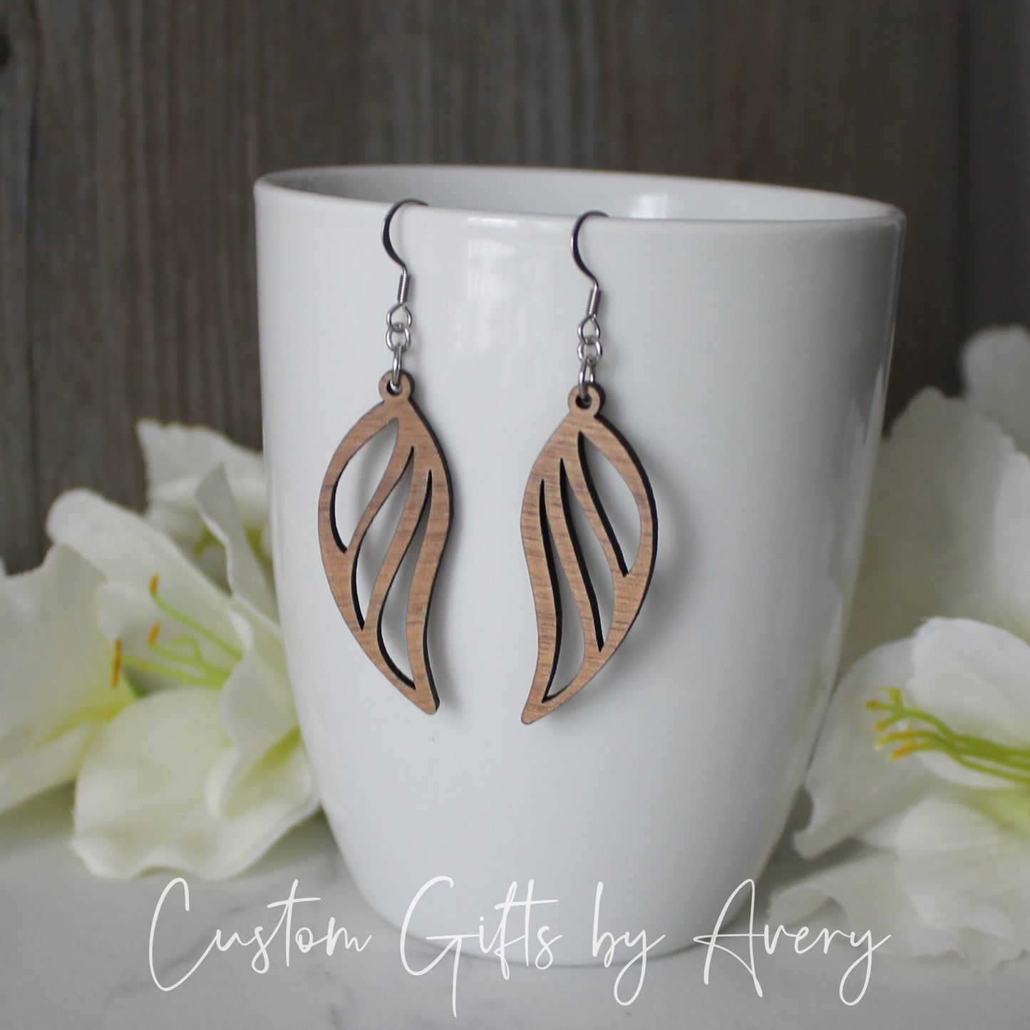Angel Wing Earrings in Walnut Wood