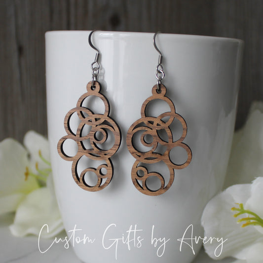 Bubble Cluster Earrings in Walnut Wood