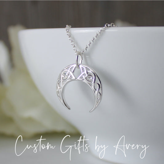 Sterling Silver Celtic Crescent Moon Necklace