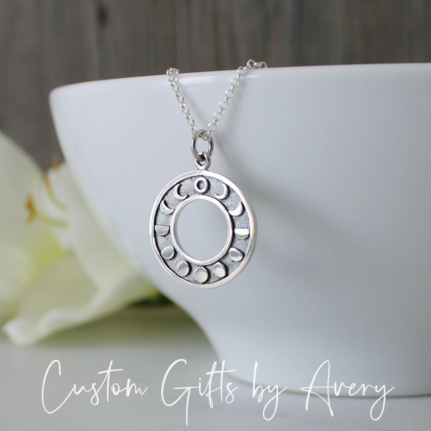 Sterling Silver Circular Moon Phases Necklace