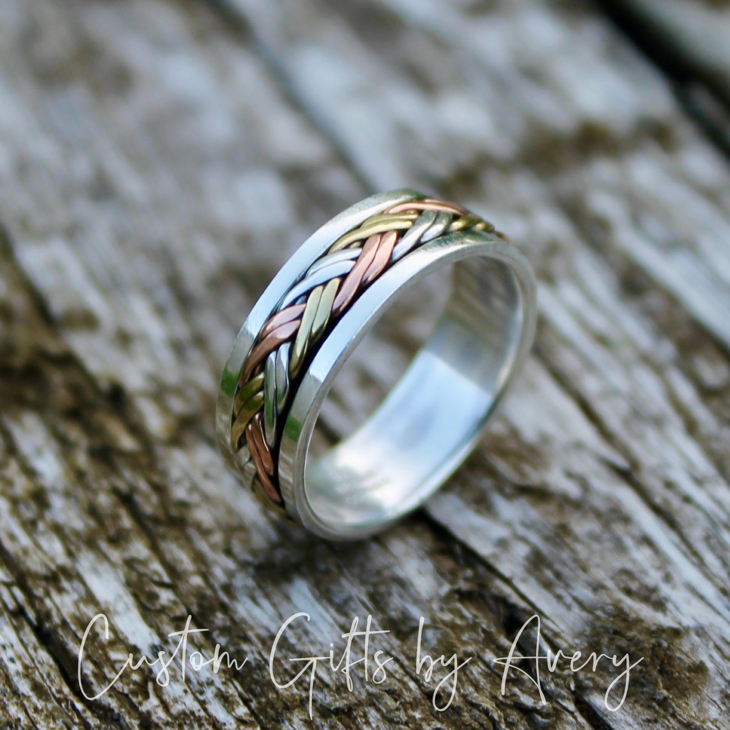 Sterling Silver, Copper, and Brass Spin Ring ~ 6mm Band