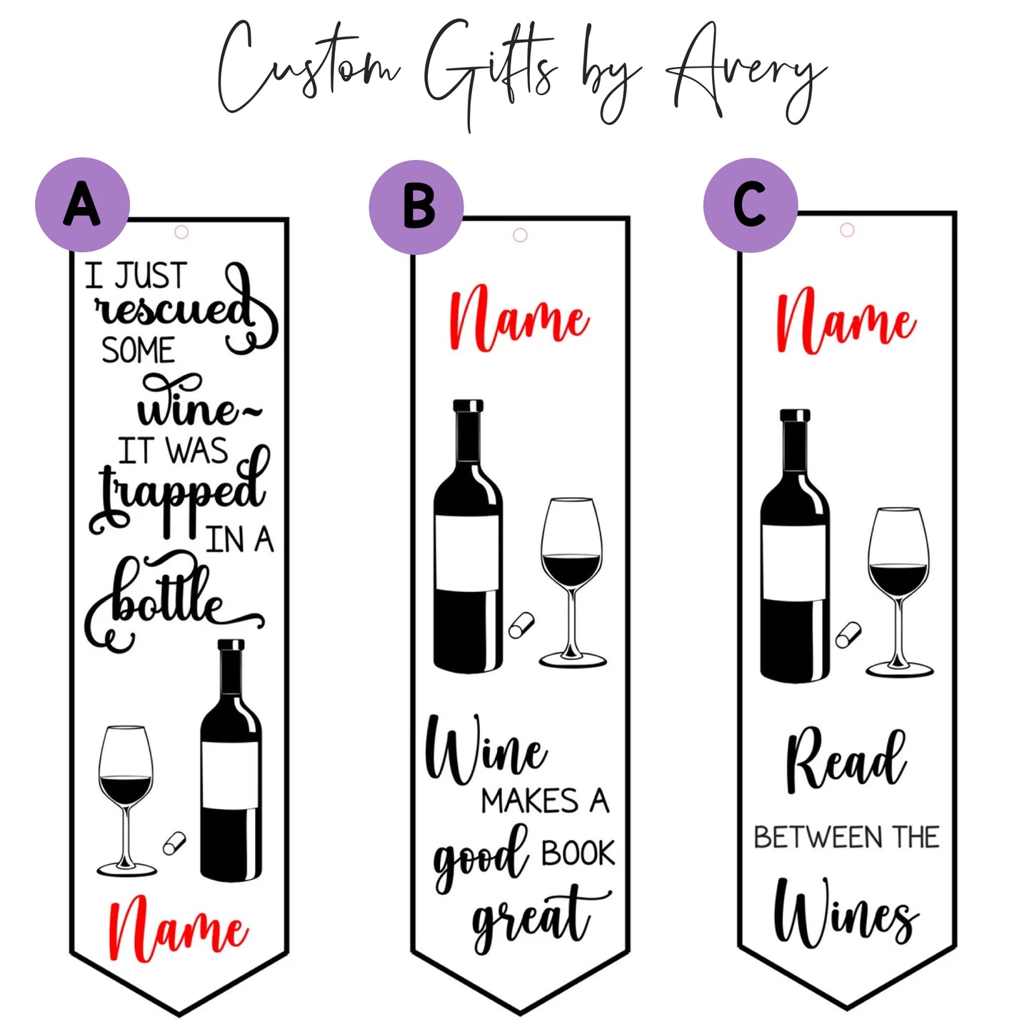 Personalized Leatherette Bookmark ~ Wine Series