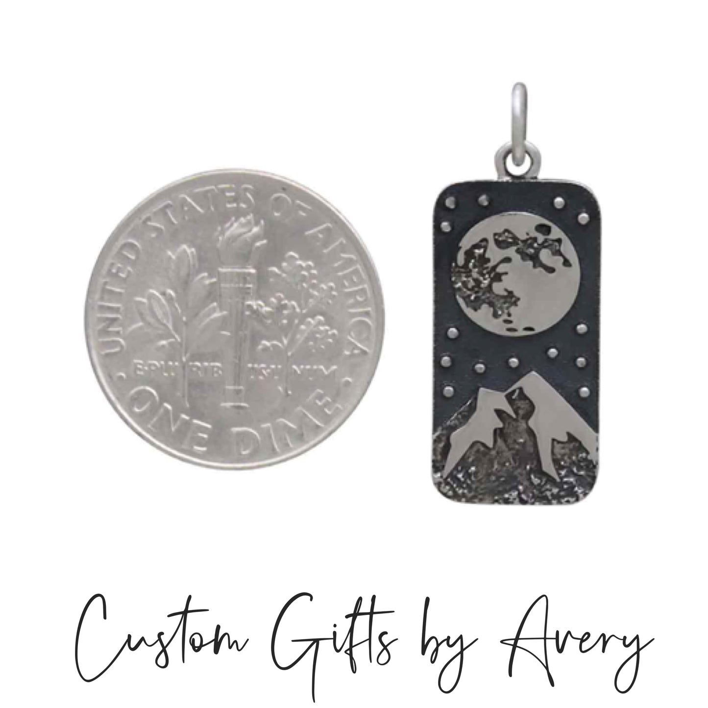 Sterling Silver Full Moon & Snow Capped Mountain Necklace