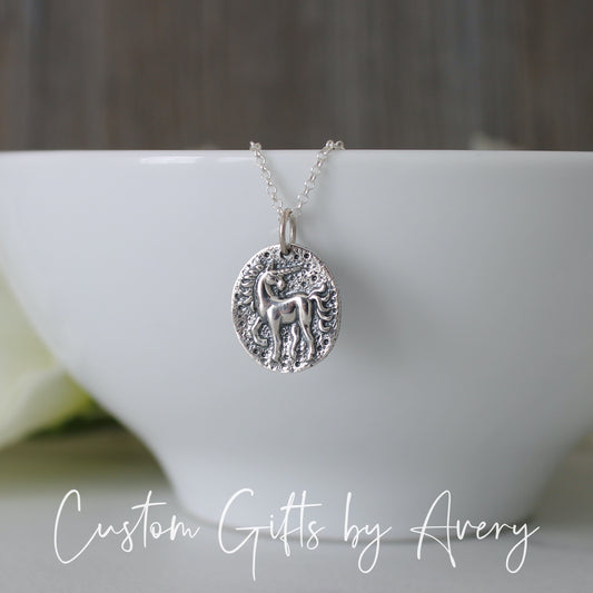 Sterling Silver Unicorn Coin Necklace