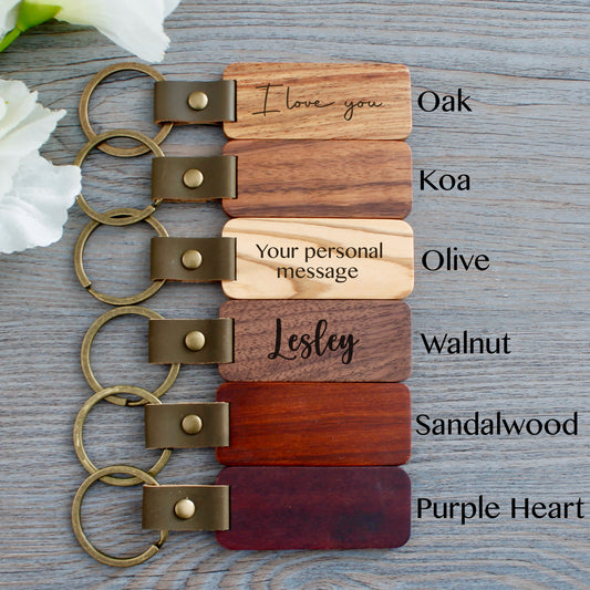 Personalized Leather & Wood Keychain