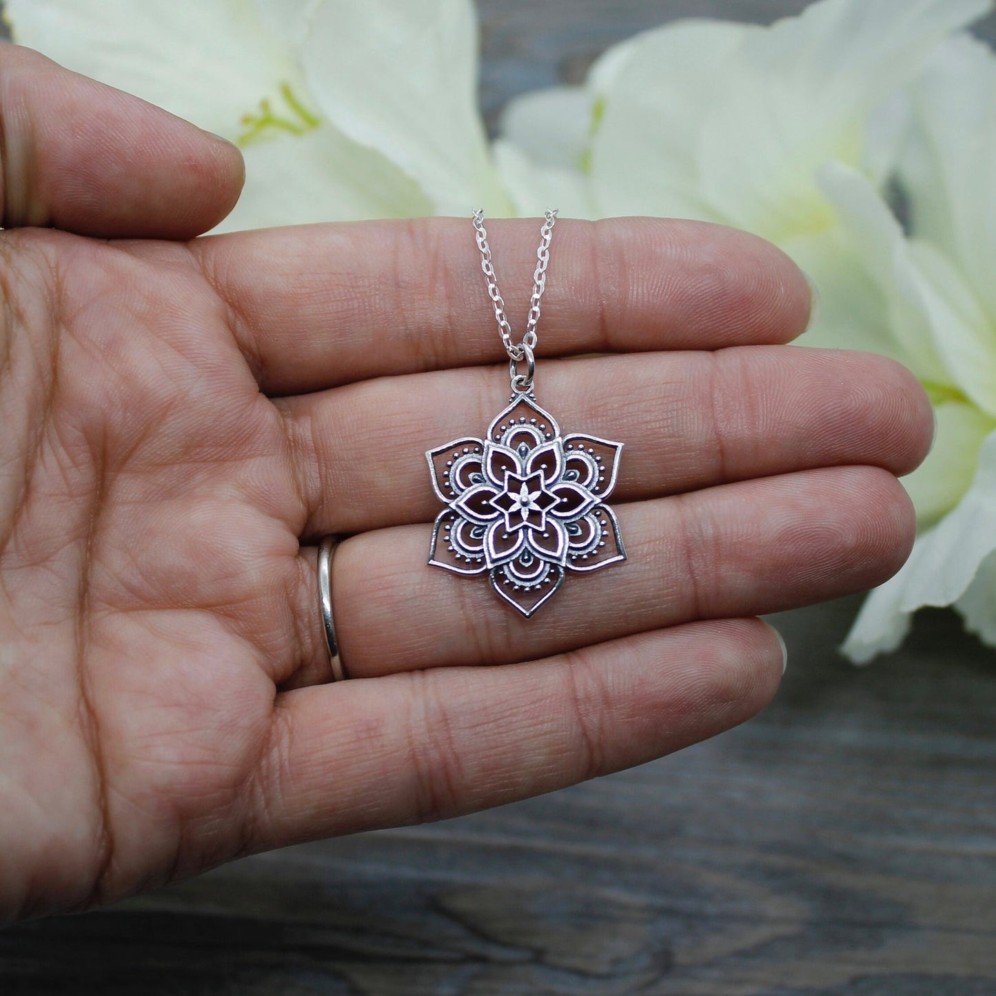 Sterling Silver Flower Mandala Necklace