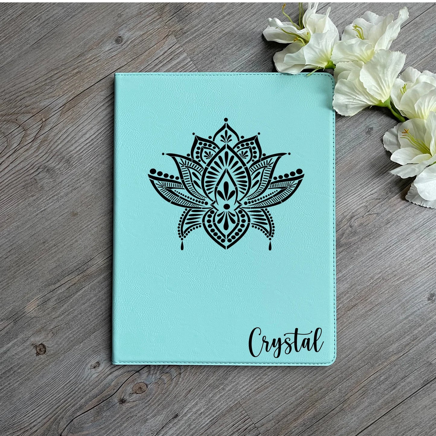 Personalized Leatherette Portfolio ~ Lotus Mandala