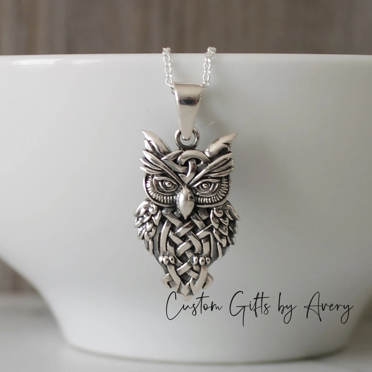 Sterling Silver Celtic Owl Necklace