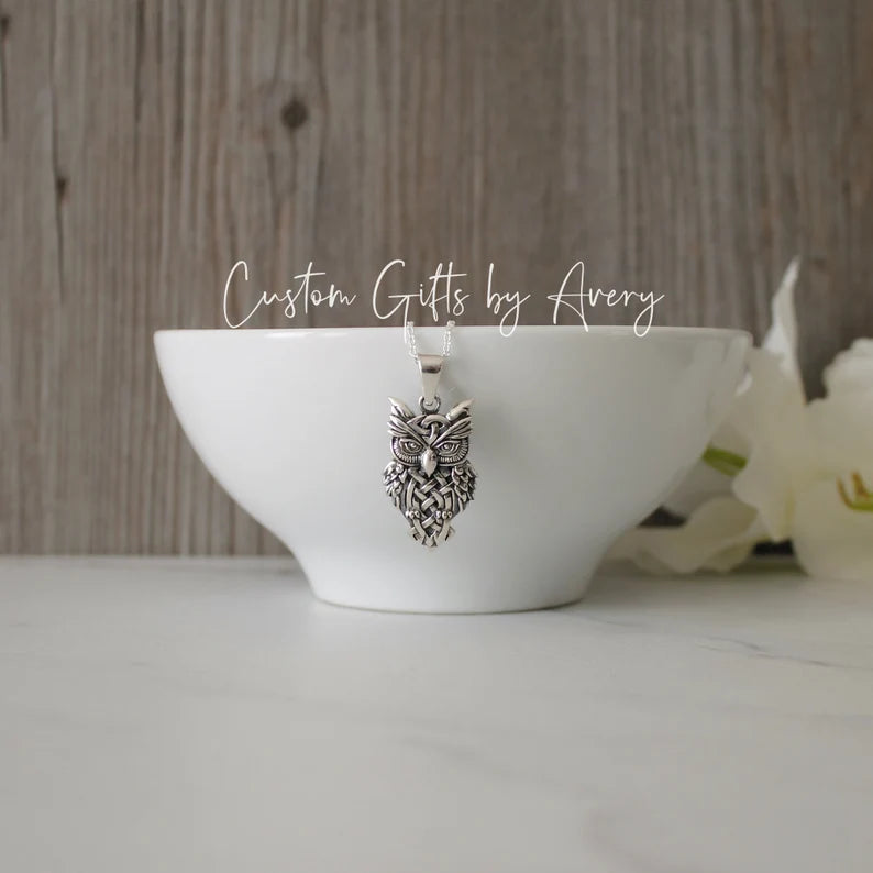 Sterling Silver Celtic Owl Necklace