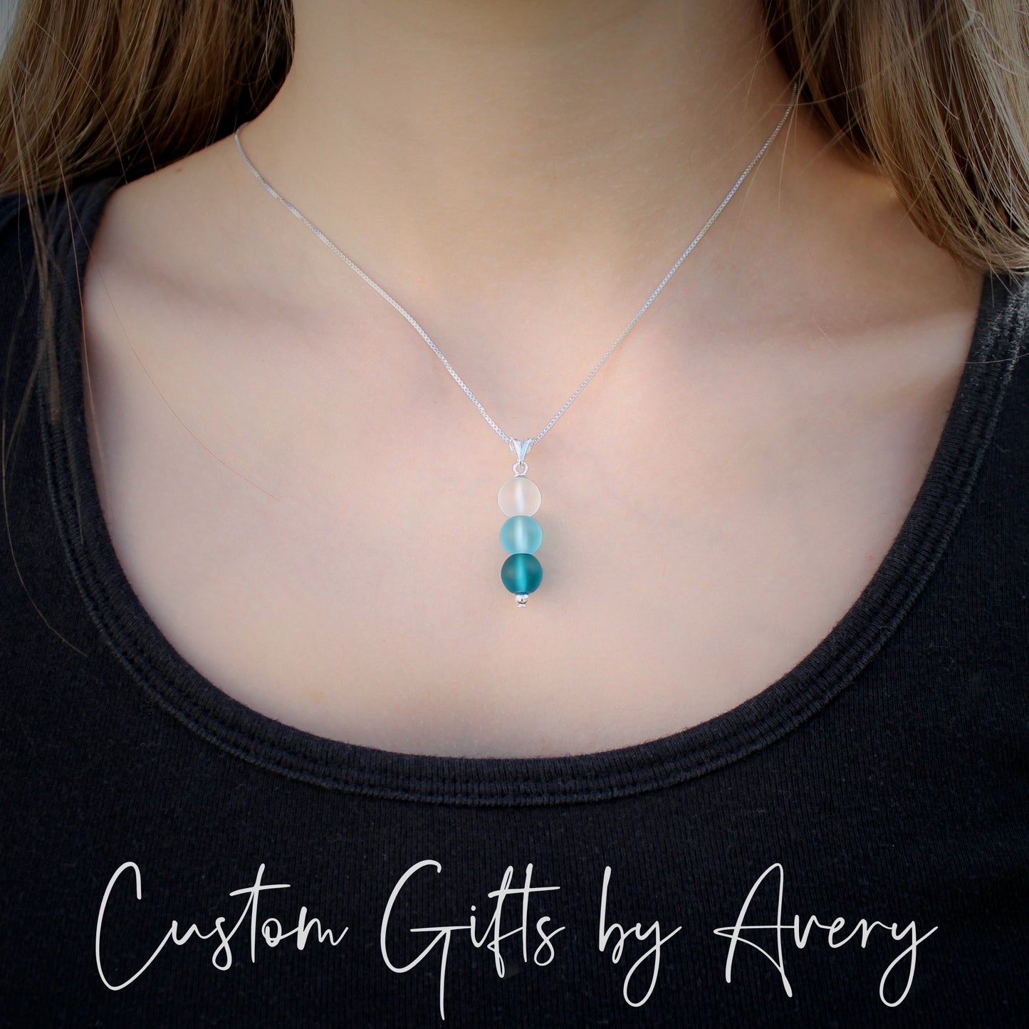 Trio Sea Glass Necklace in Sterling Silver