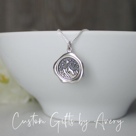 Sterling Silver Mountain and Star Wax Seal Necklace