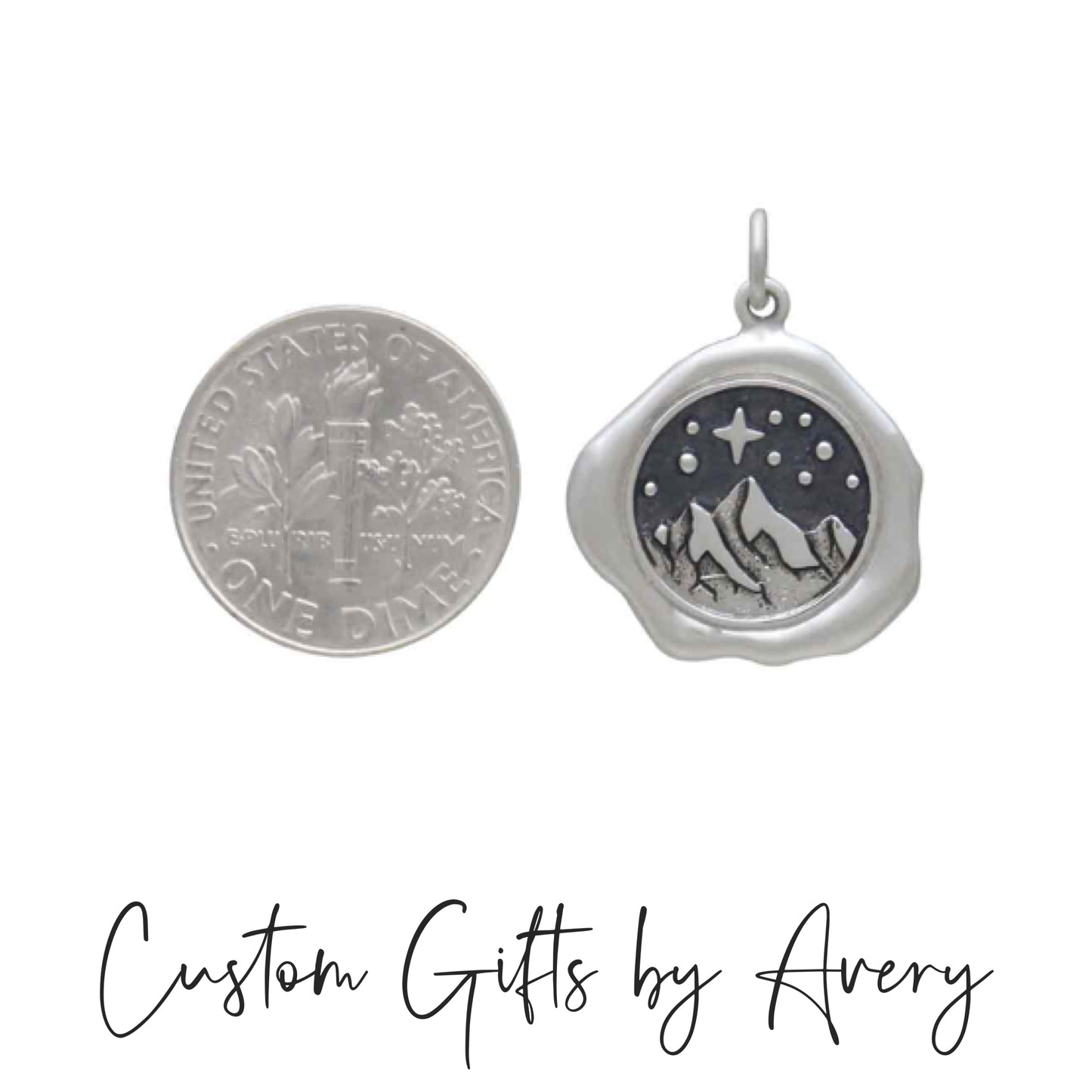 Sterling Silver Mountain and Star Wax Seal Necklace