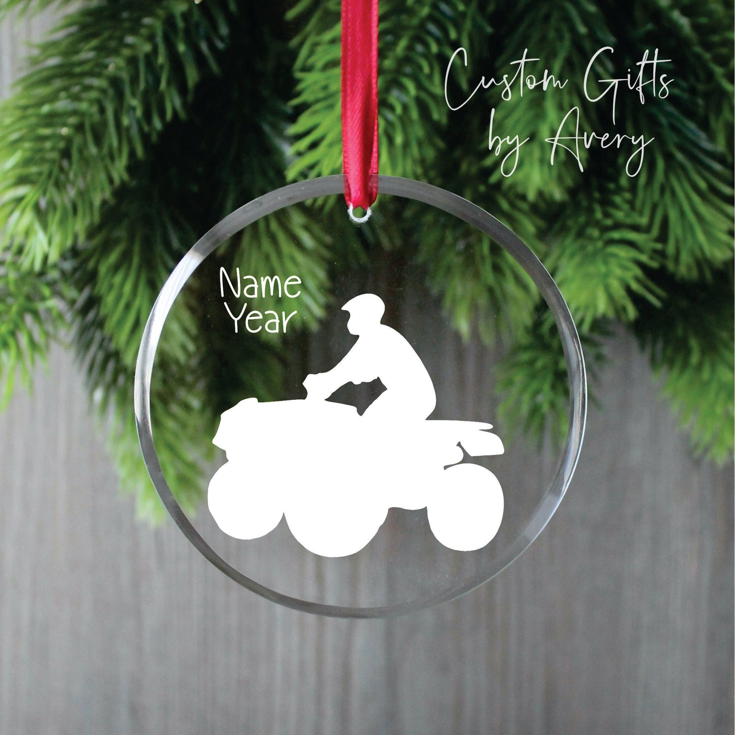 Personalized Glass Christmas Ornament ~ ATV 4 Wheeling