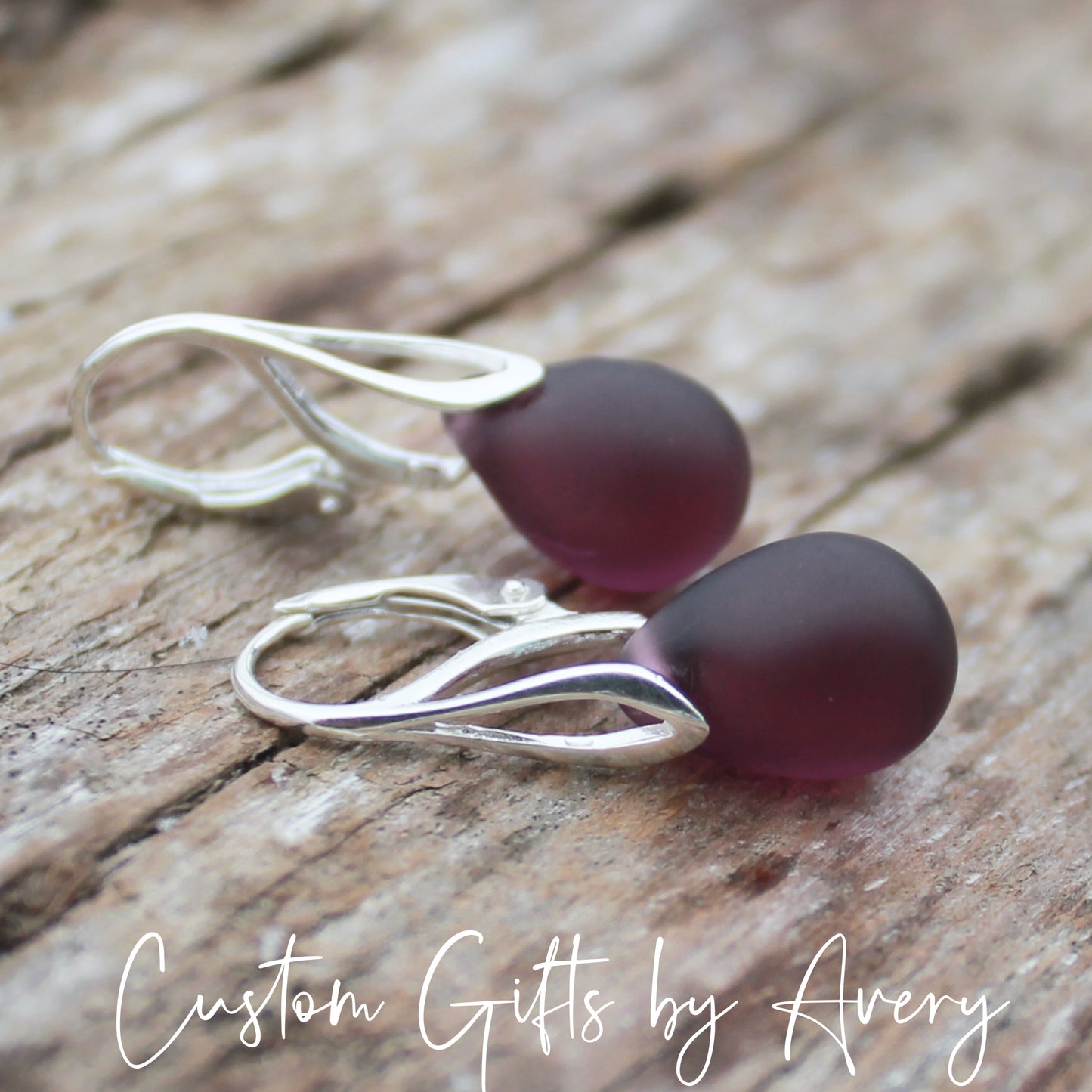 Amethyst Cultured Sea Glass & Sterling Silver Teardrop Earrings