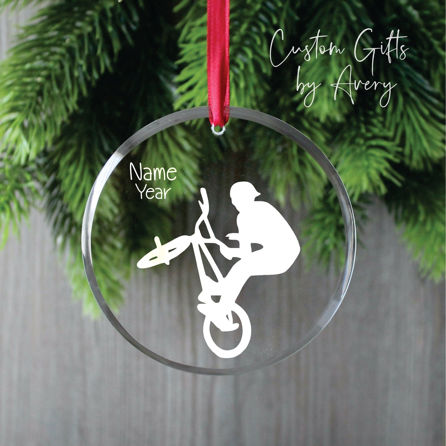 Personalized Glass Christmas Ornament ~ BMX Rider