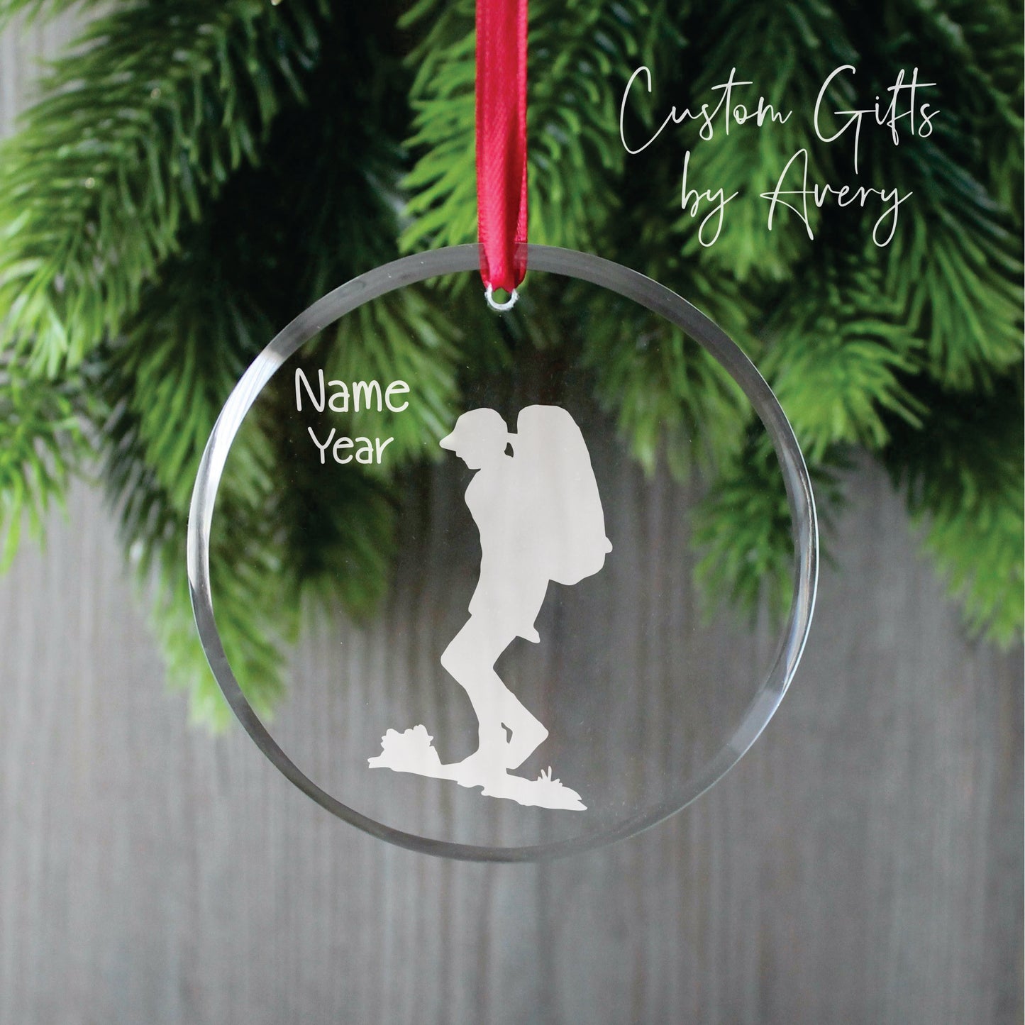 Personalized Glass Christmas Ornament ~ Backpacking