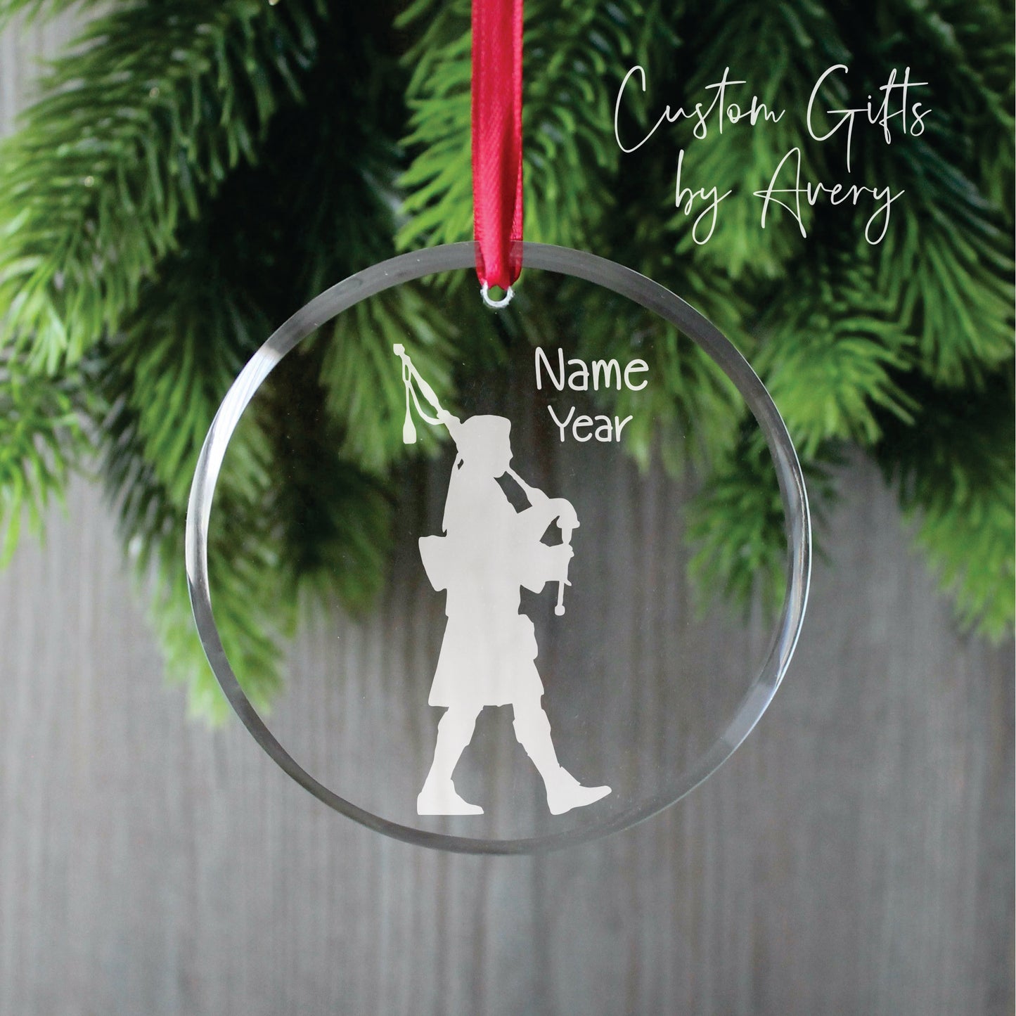 Personalized Glass Christmas Ornament ~ Bagpiper