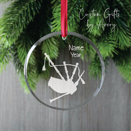 Personalized Glass Christmas Ornament ~ Bag Pipes