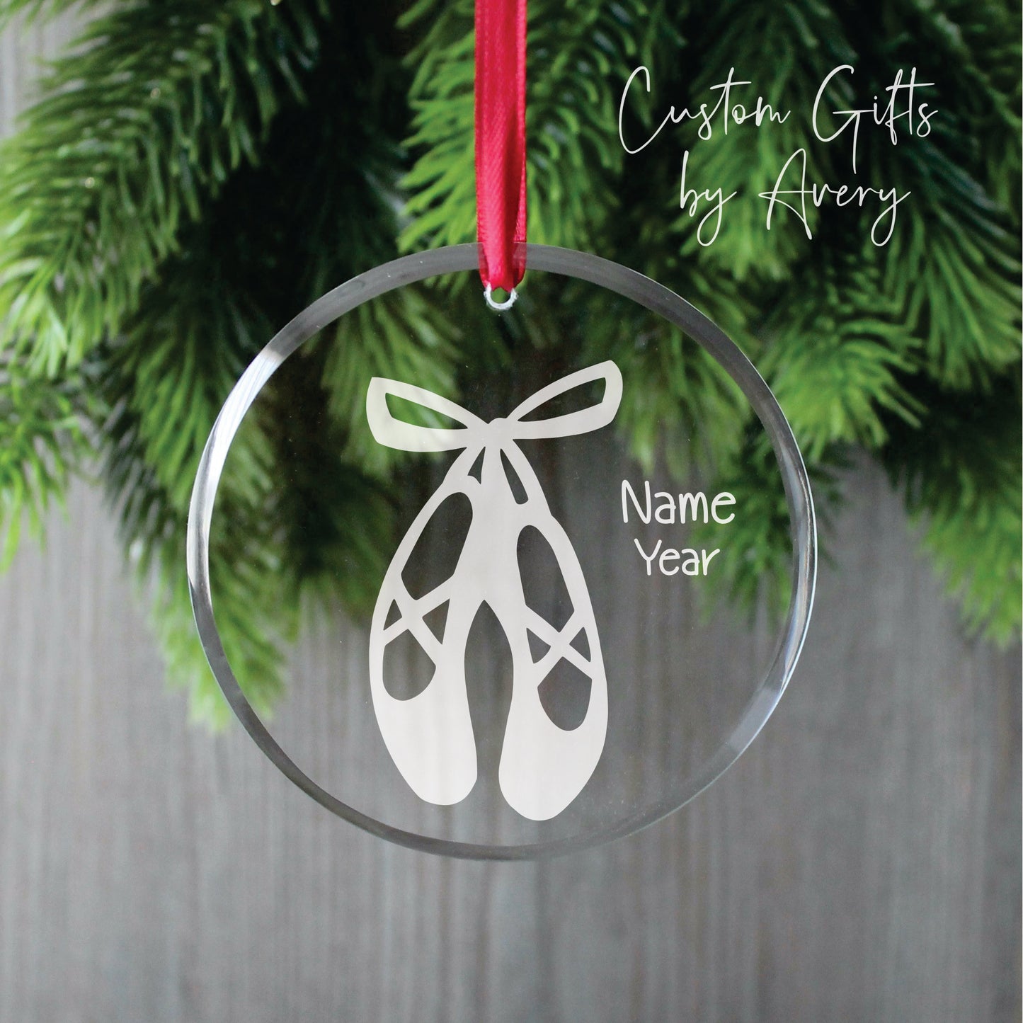 Personalized Glass Christmas Ornament ~ Ballet Slippers