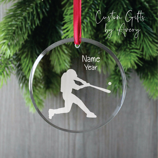 Personalized Glass Christmas Ornament ~ Male Baseball Player