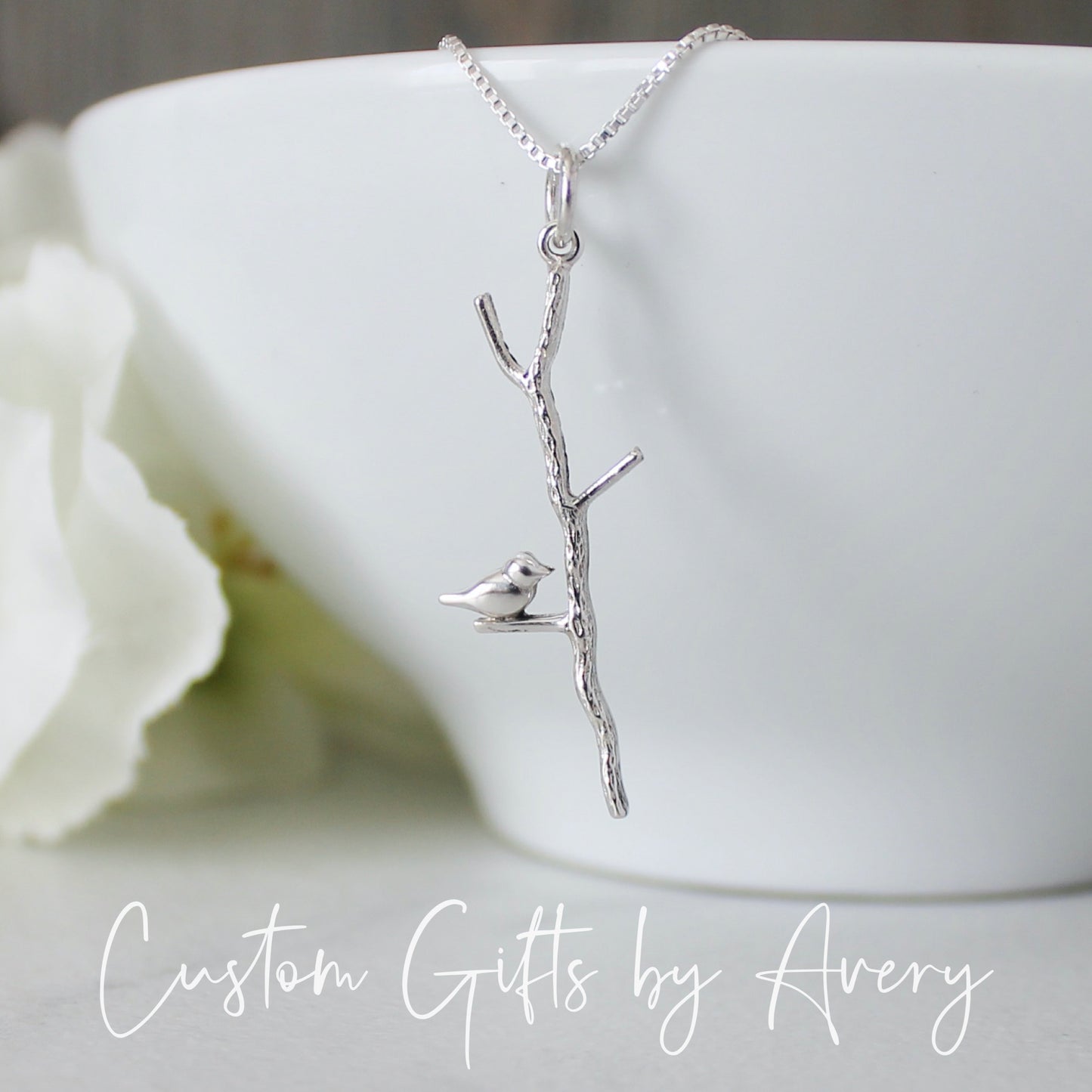 Sterling Silver Tree Branch with Bird Necklace