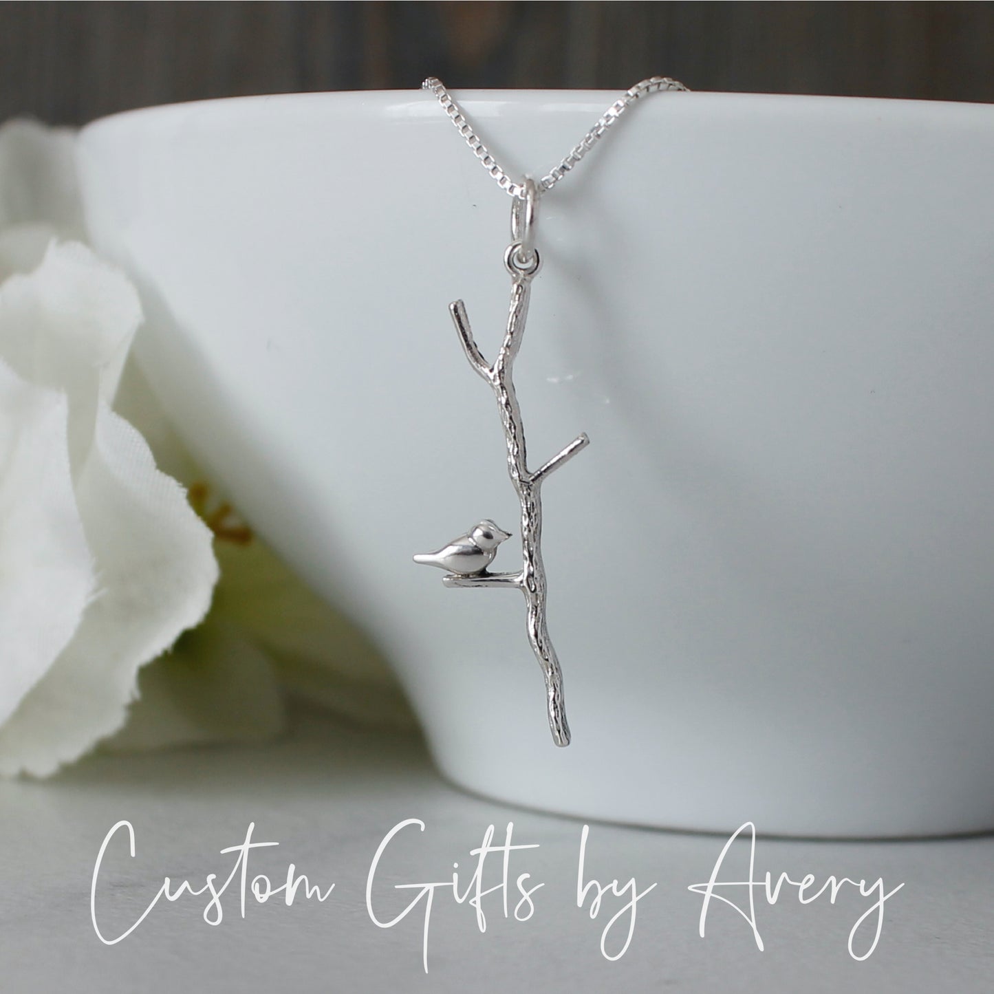 Sterling Silver Tree Branch with Bird Necklace