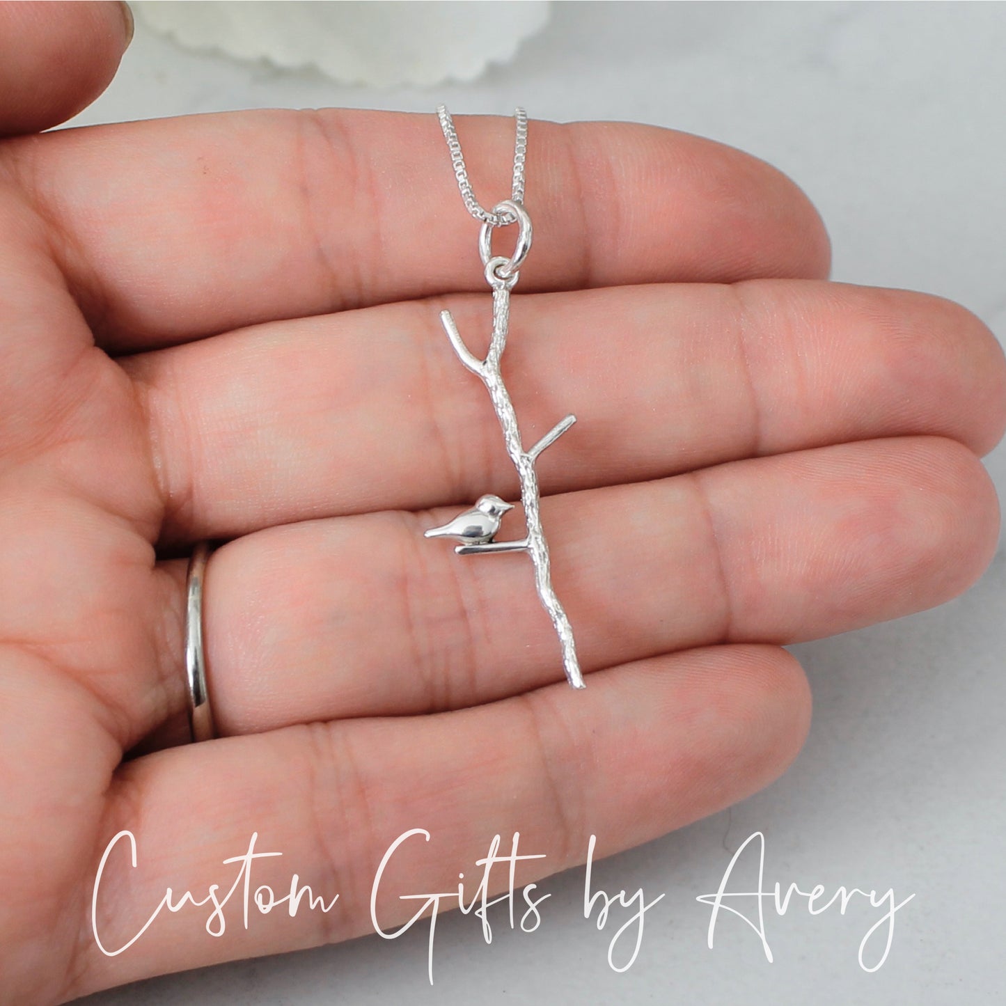 Sterling Silver Tree Branch with Bird Necklace