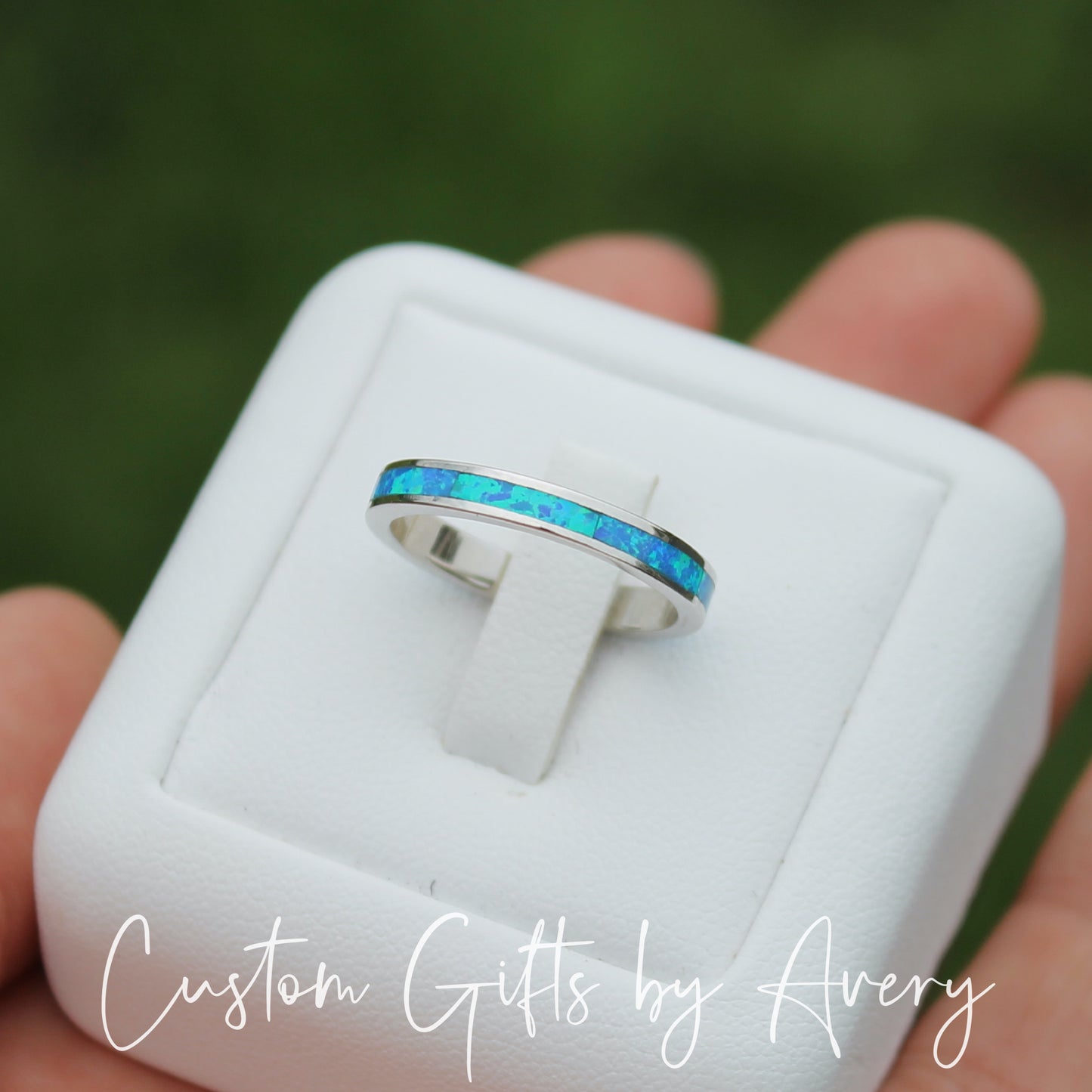 Sterling Silver Blue Opal Eternity Band