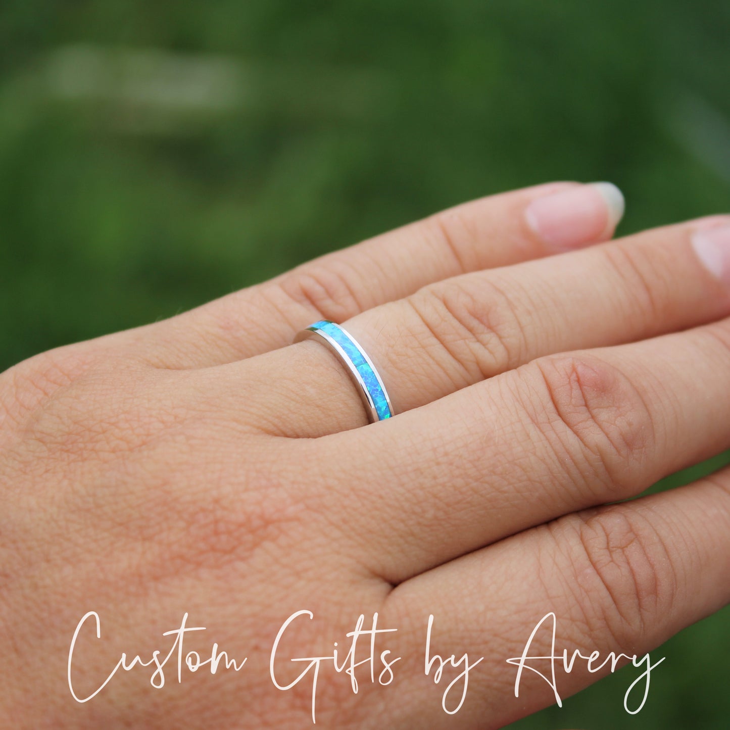 Sterling Silver Blue Opal Eternity Band