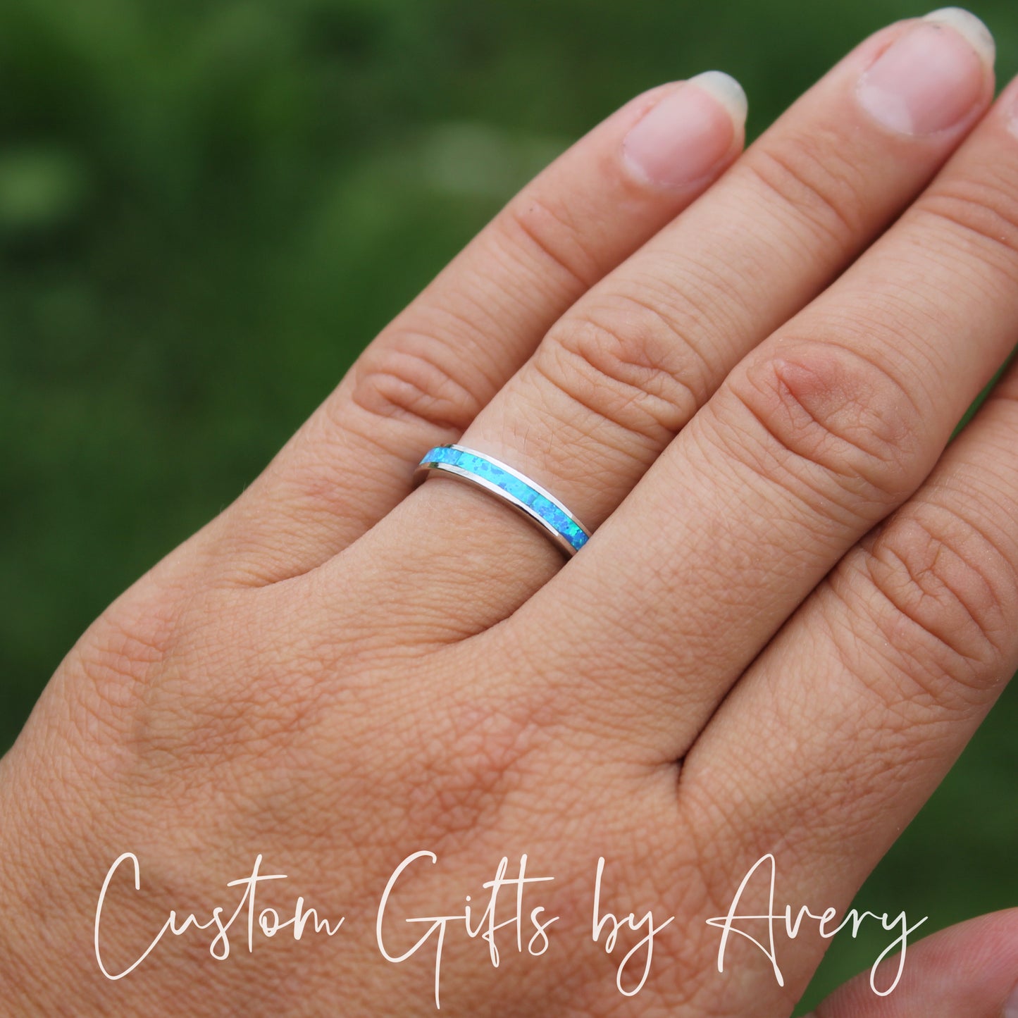 Sterling Silver Blue Opal Eternity Band