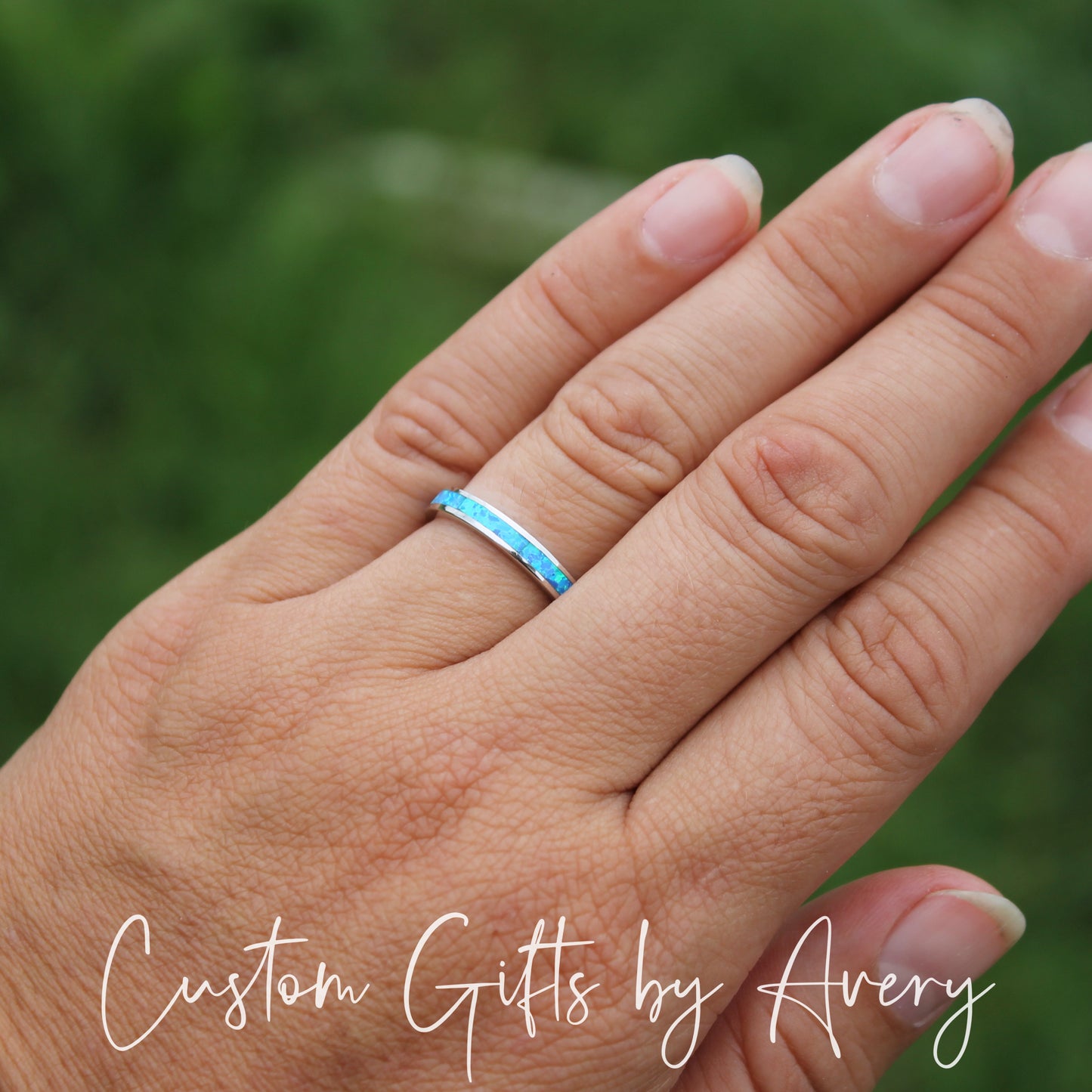 Sterling Silver Blue Opal Eternity Band