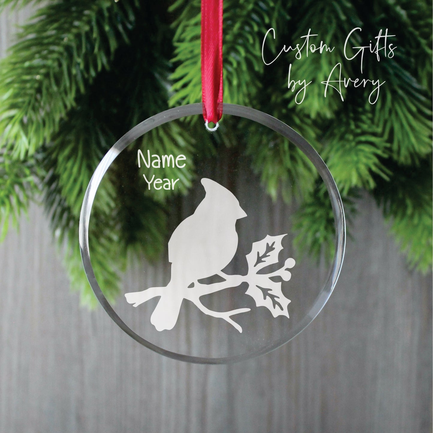 Personalized Glass Christmas Ornament ~ Cardinal