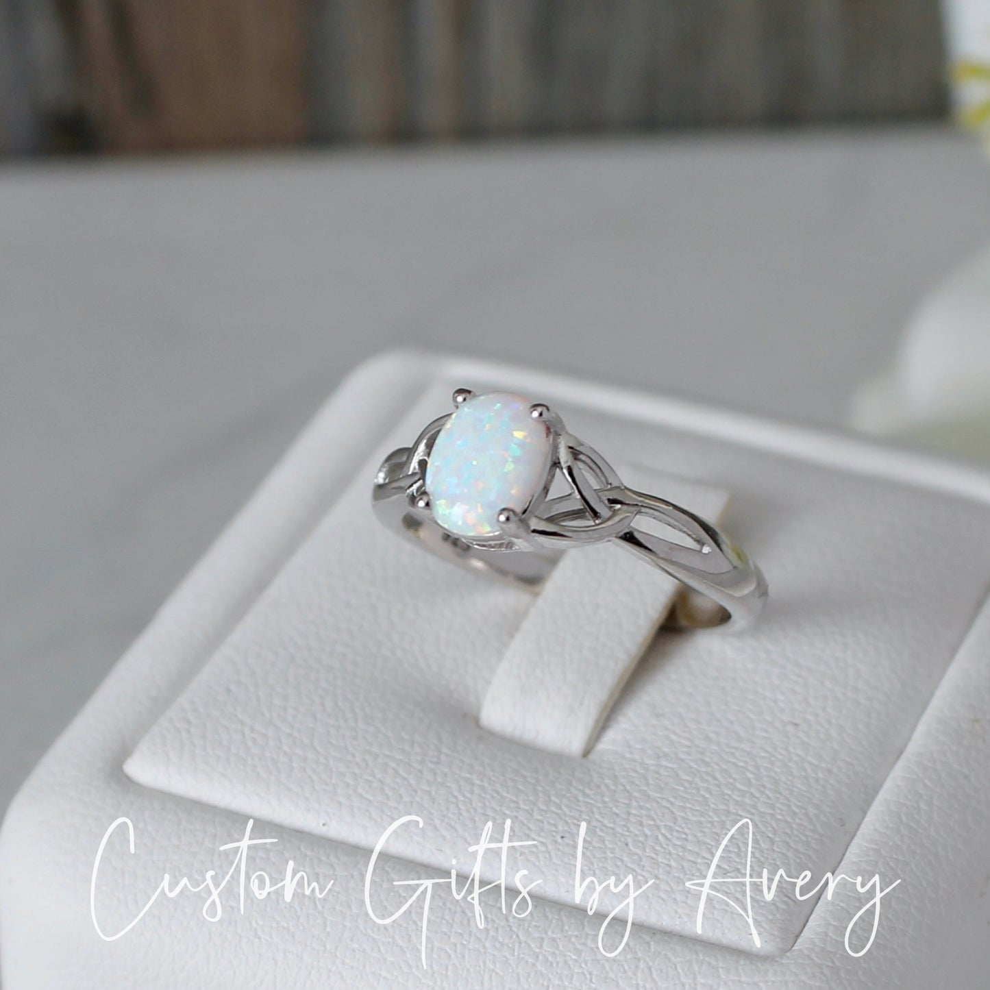 Sterling Silver Celtic Opal Ring ~ White or Black Opal