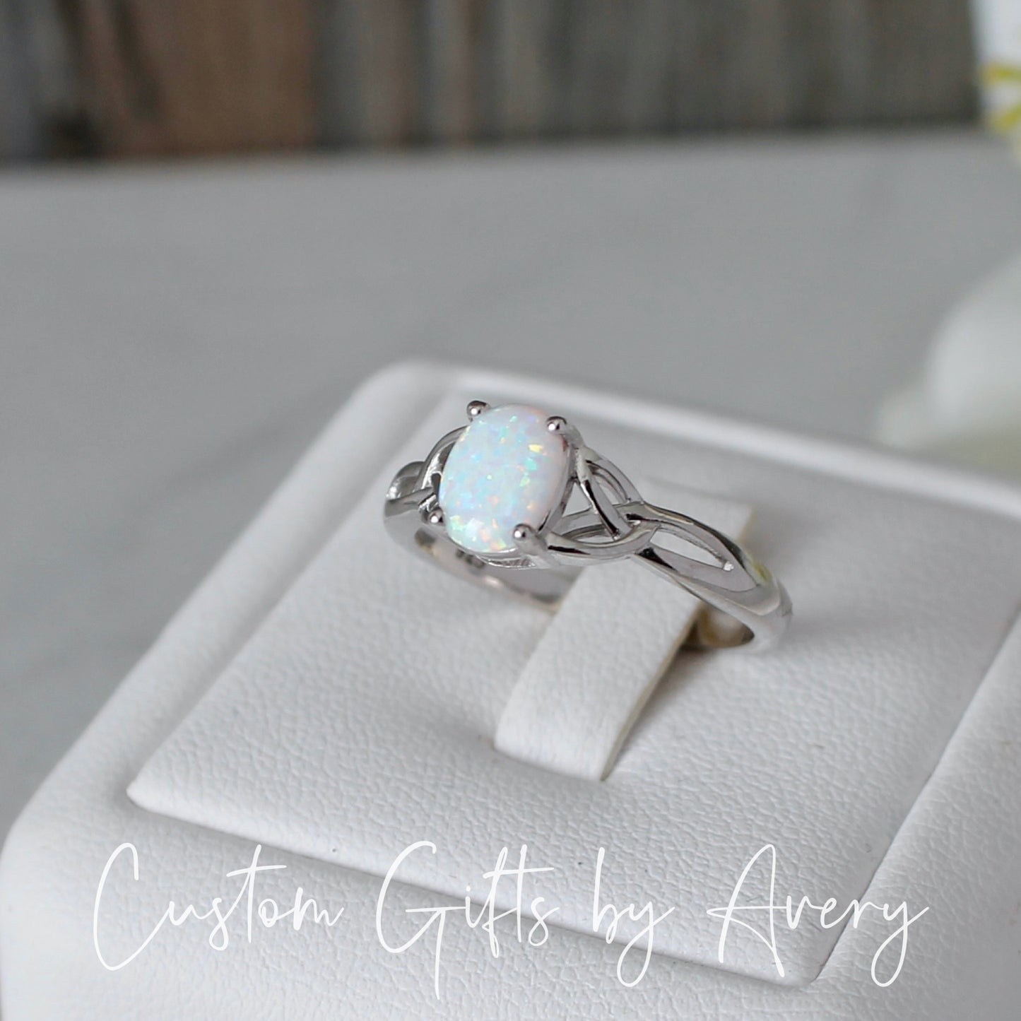 Sterling Silver White Opal Celtic Ring