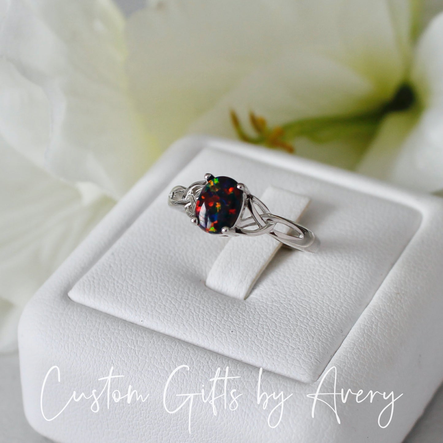 Sterling Silver Celtic Opal Ring ~ White or Black Opal