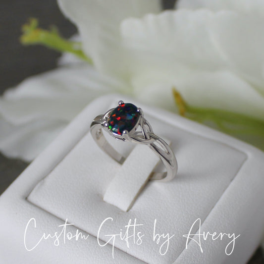 Sterling Silver Black Opal Celtic Ring