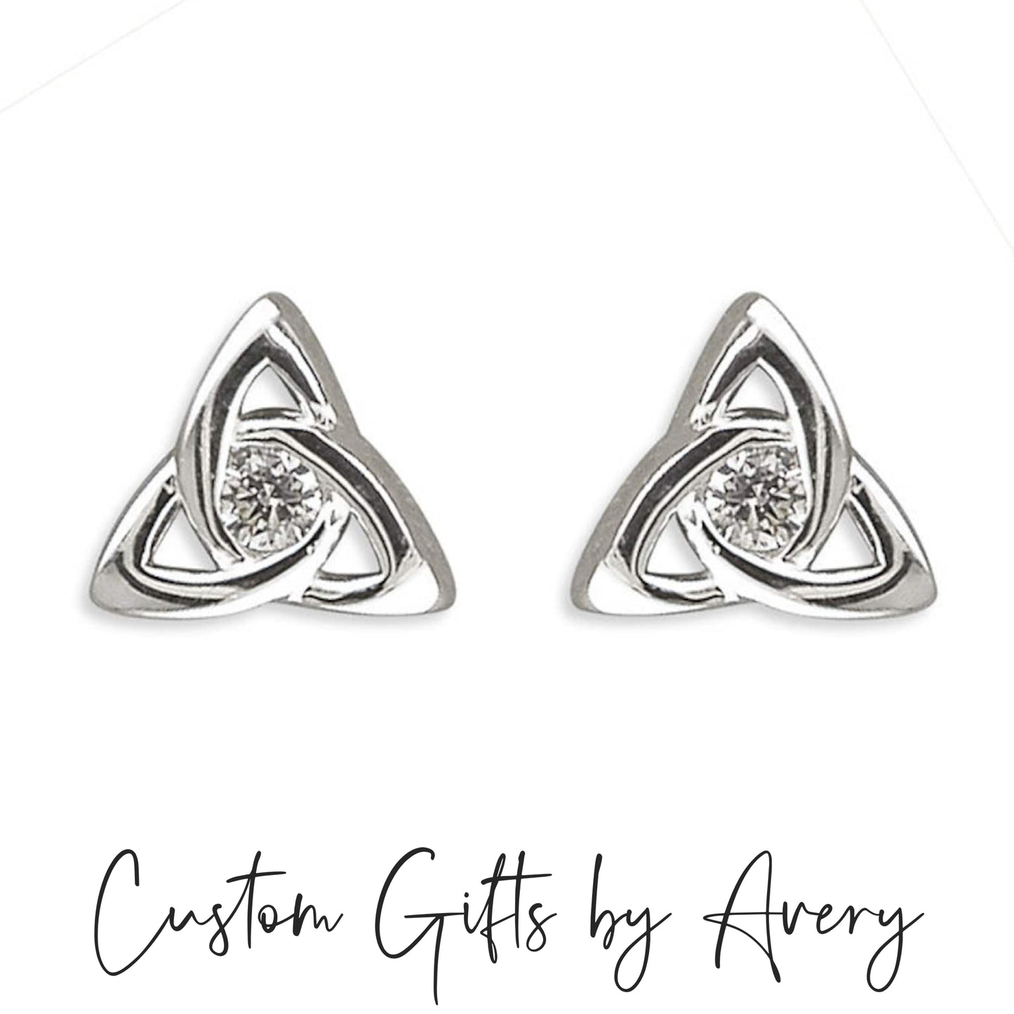 Sterling Silver Celtic Triquetta Studs with Crystals