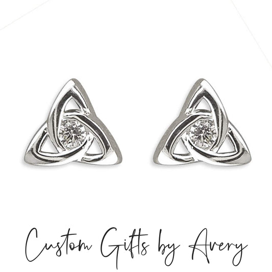 Sterling Silver Celtic Triquetta Studs with Crystals