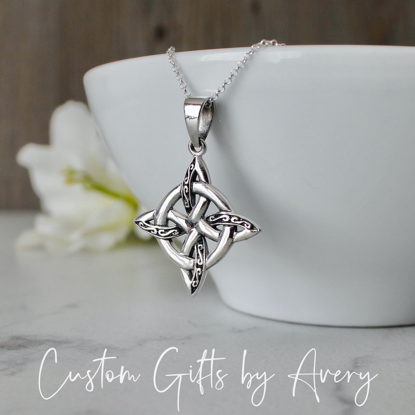 Sterling Silver Celtic Witches Knot Necklace